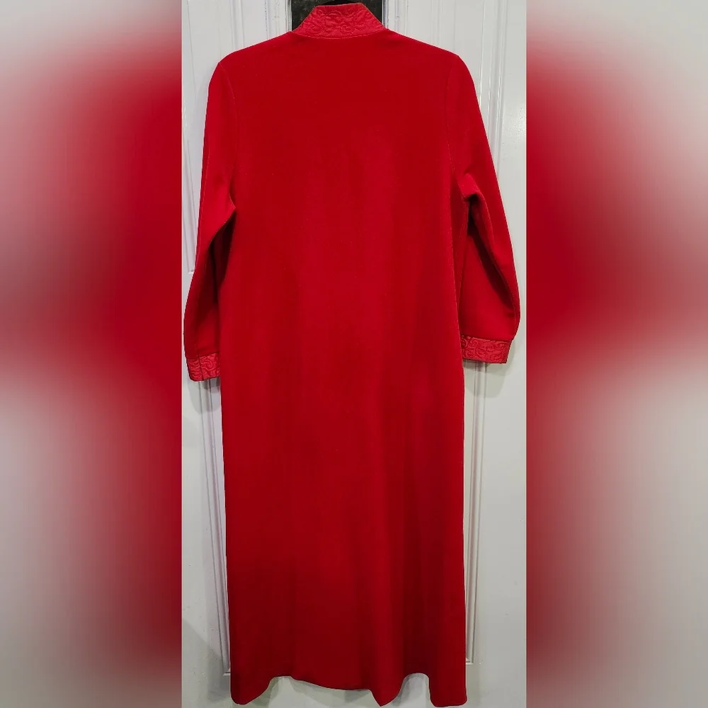 Vintage JCPenney Red Polyester Full Length Robe Quilted Collar & Cuffs Women's S